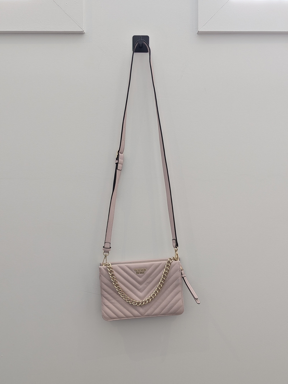 Victoria's Secret Blush Quilted Crossbody with Gold Chain